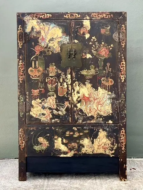 Vintage Asian Hand Painted Wedding Cabinet - Top view