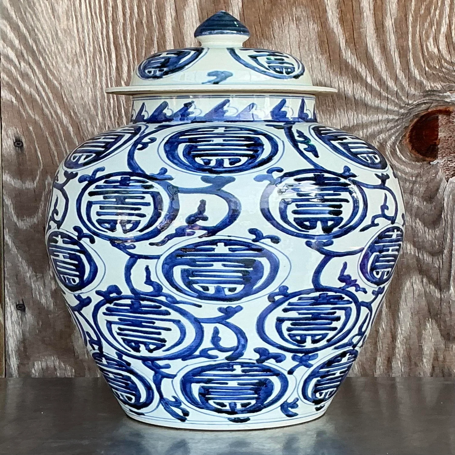 Vintage Asian Medallion Glazed Ceramic Lidded Jar - Detail view
