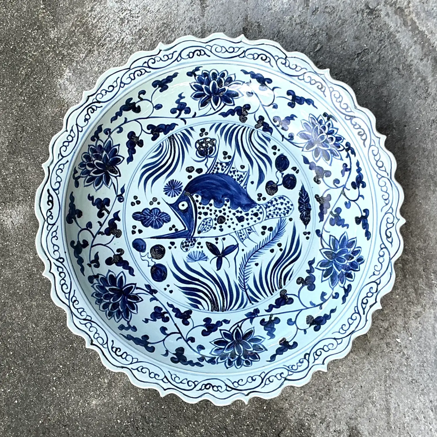 Vintage Asian Monumental Blue and White Platter - Back view