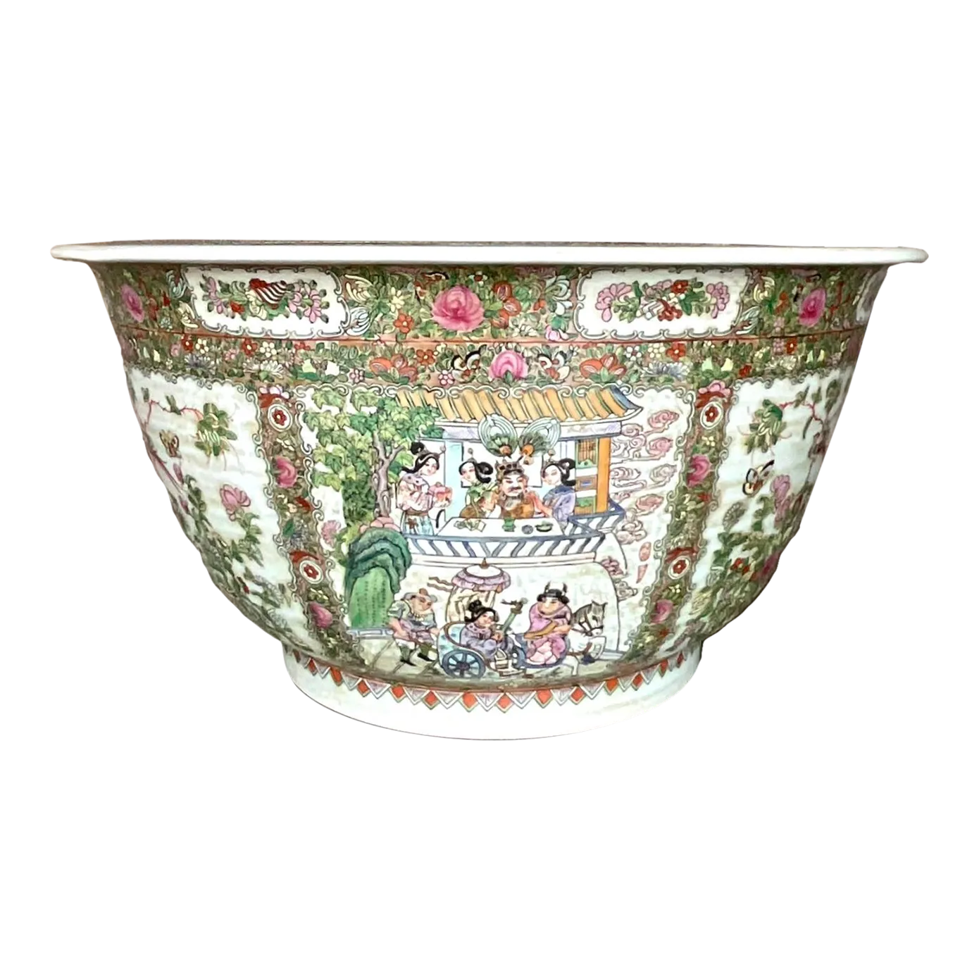 Vintage Asian Monumental Rose Famile Centerpiece Bowl - Detail view