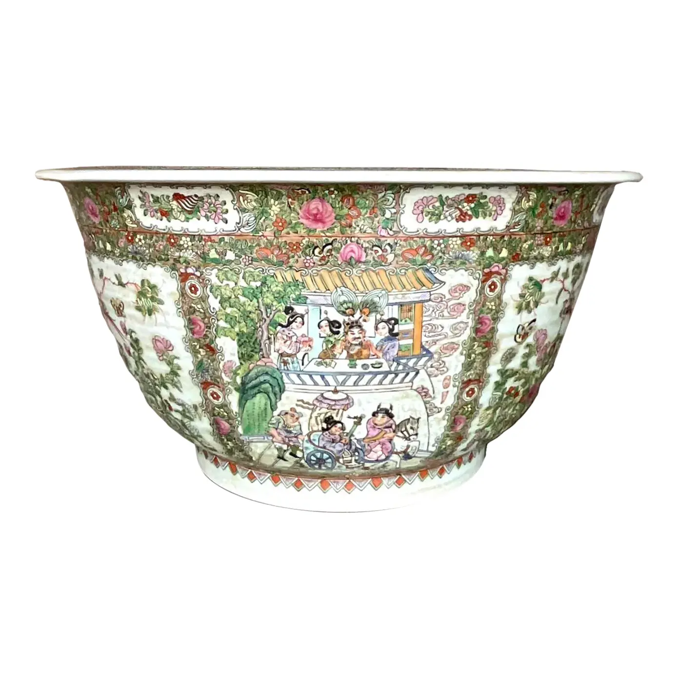 Vintage Asian Monumental Rose Famile Centerpiece Bowl