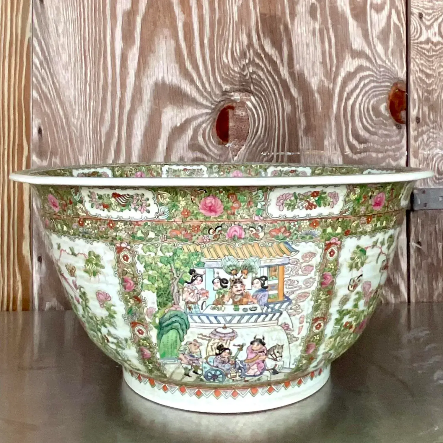 Vintage Asian Monumental Rose Famile Centerpiece Bowl - Top view