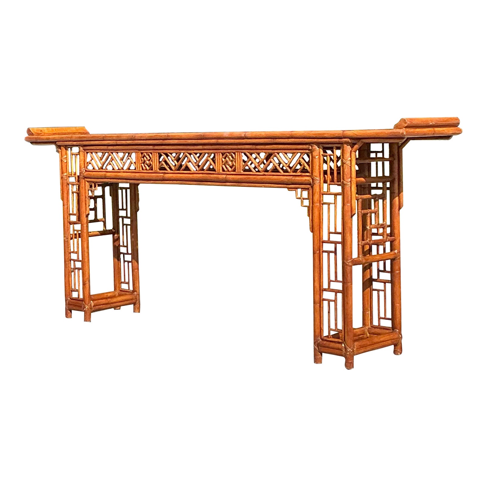 Vintage Asian Pagoda Fretwork Console Table - Detail view