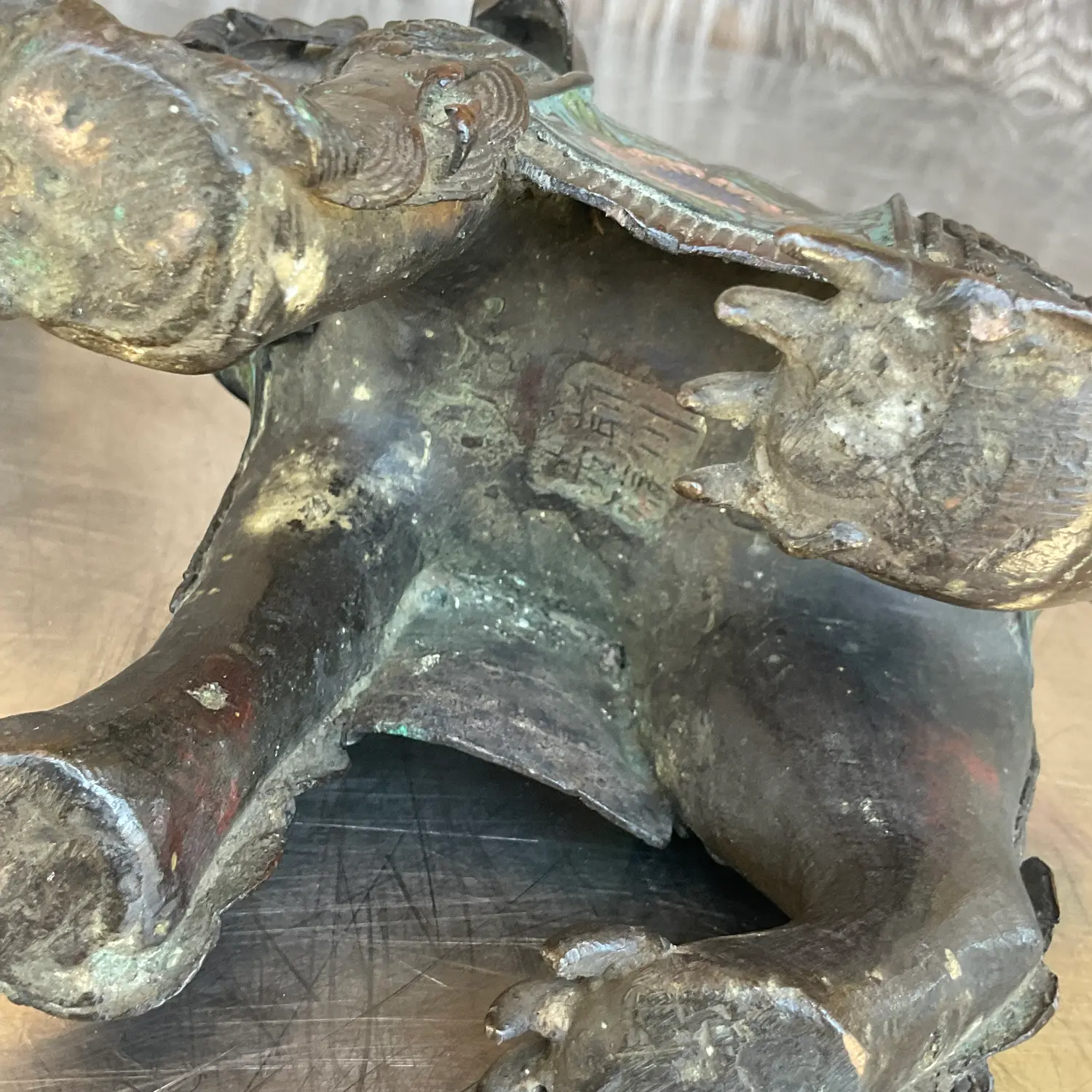 Vintage Asian Patinated Foo Dogs - a Pair - Top view