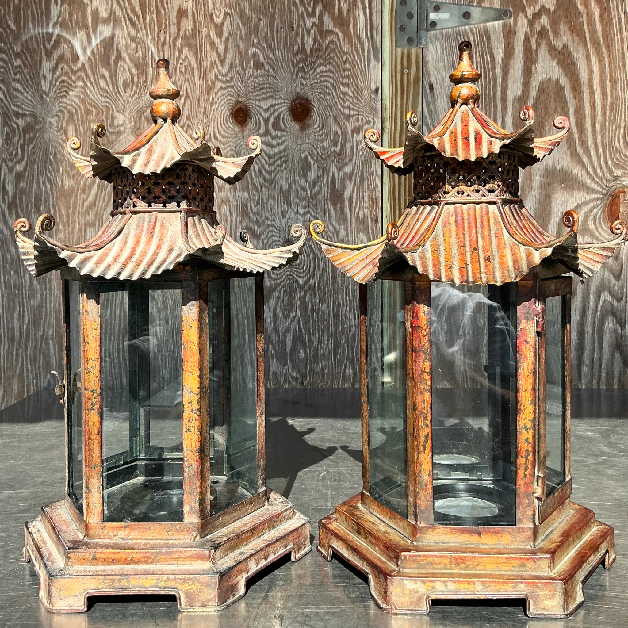 Vintage Asian Patinated Pagoda Lantern - Top view