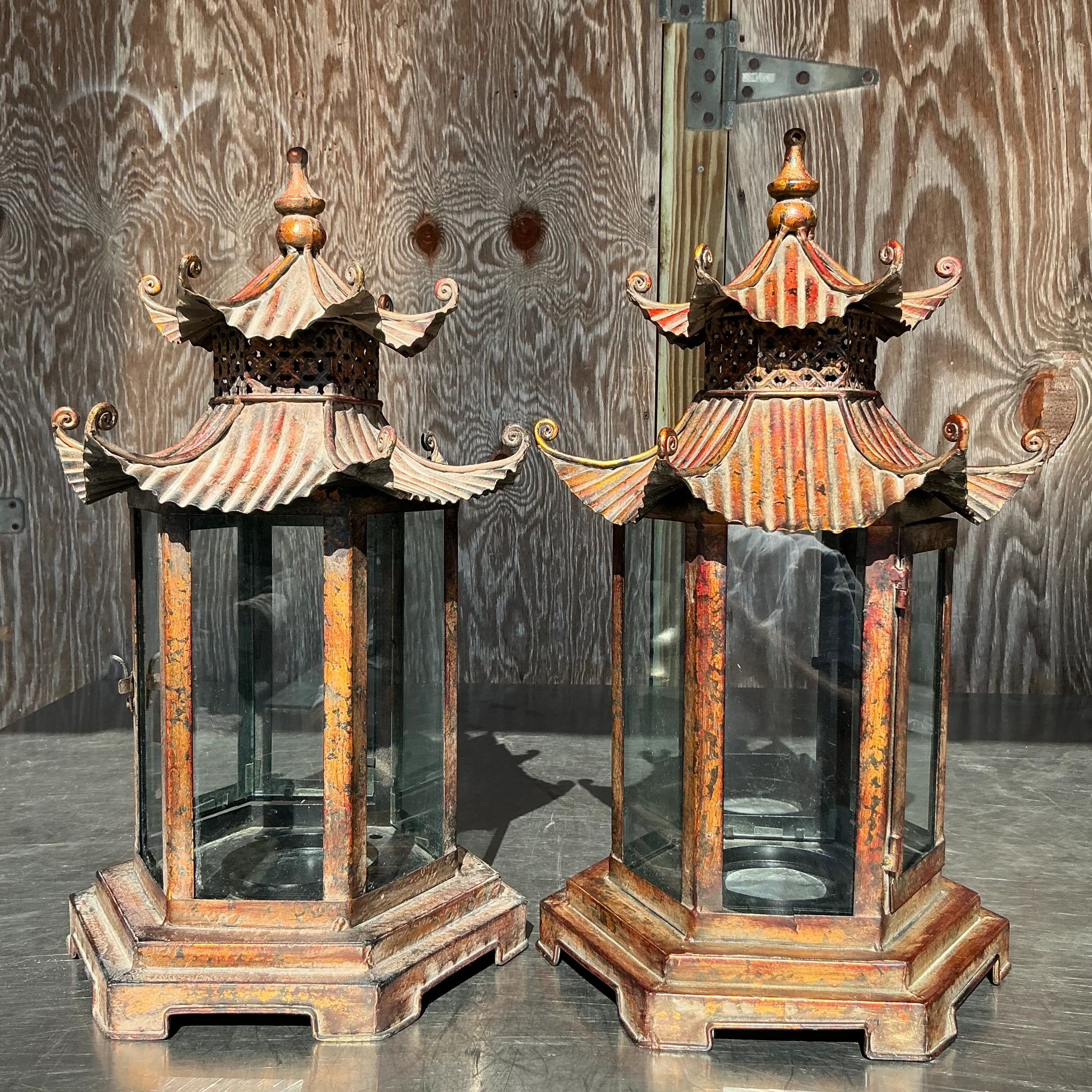 Vintage Asian Patinated Pagoda Lantern - Side view