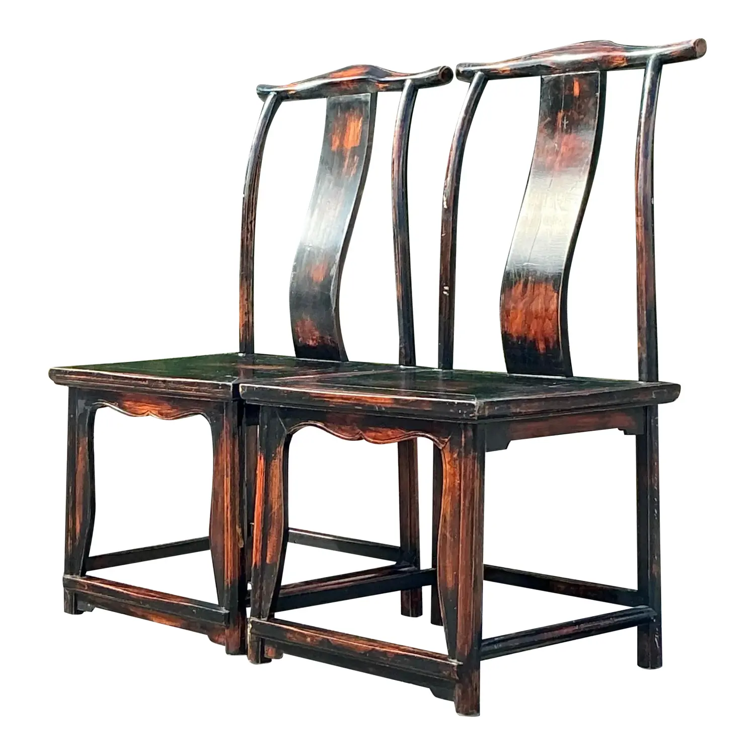 Vintage Asian Reclaimed Wood Emperor Chair - a Pair