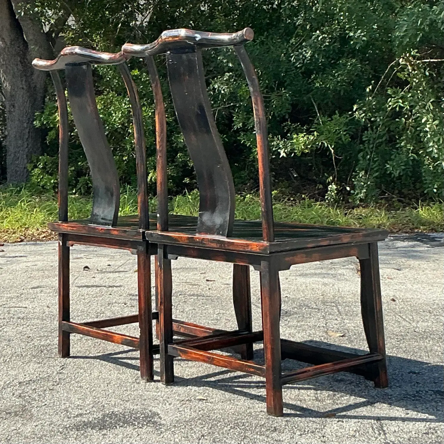 Vintage Asian Reclaimed Wood Emperor Chair - a Pair - Top view