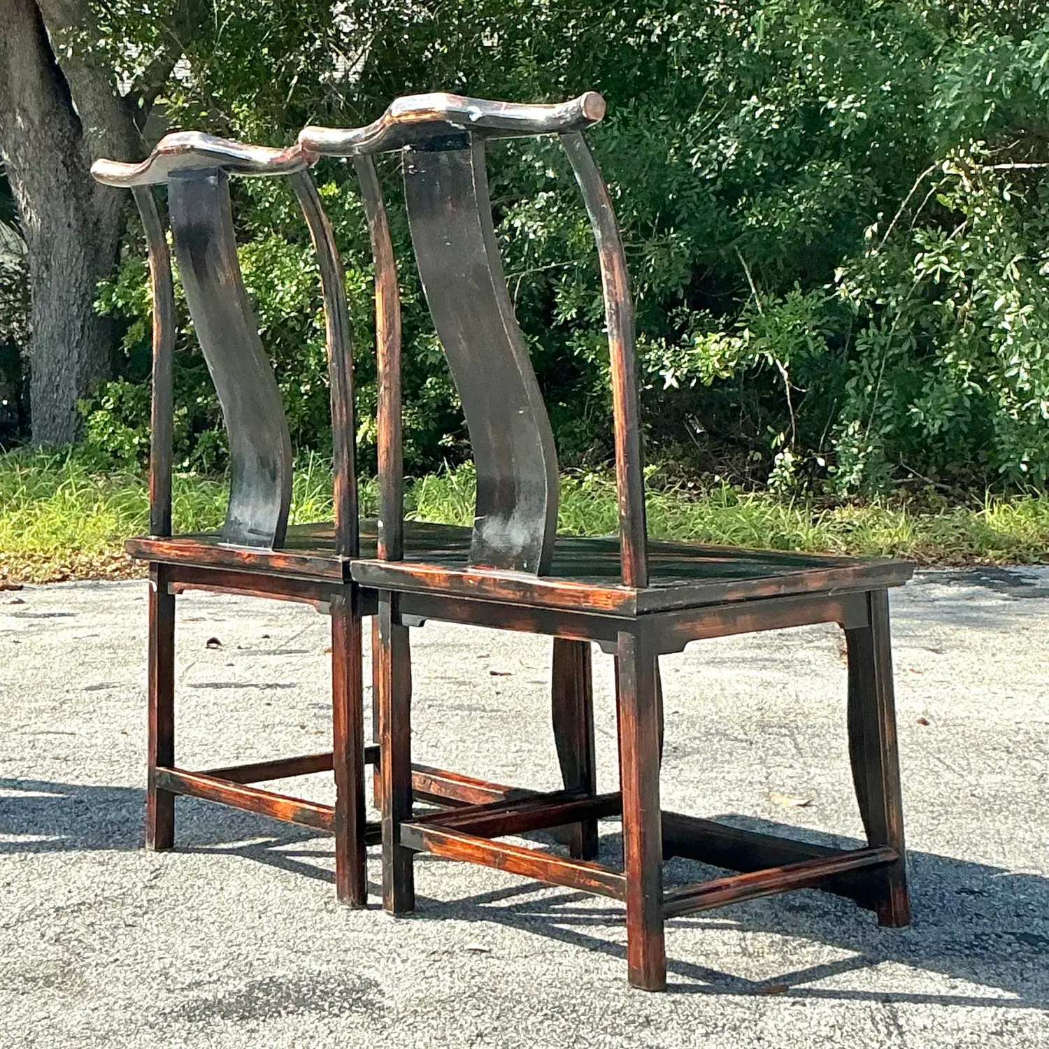 Vintage Asian Reclaimed Wood Emperor Chair - a Pair - Side view
