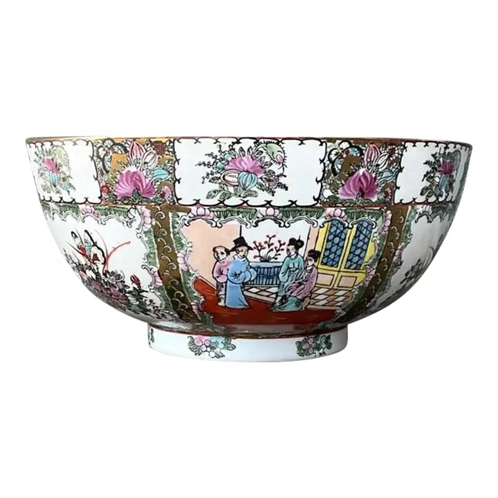 Vintage Asian Rose Famile Centerpiece Bowl - Detail view