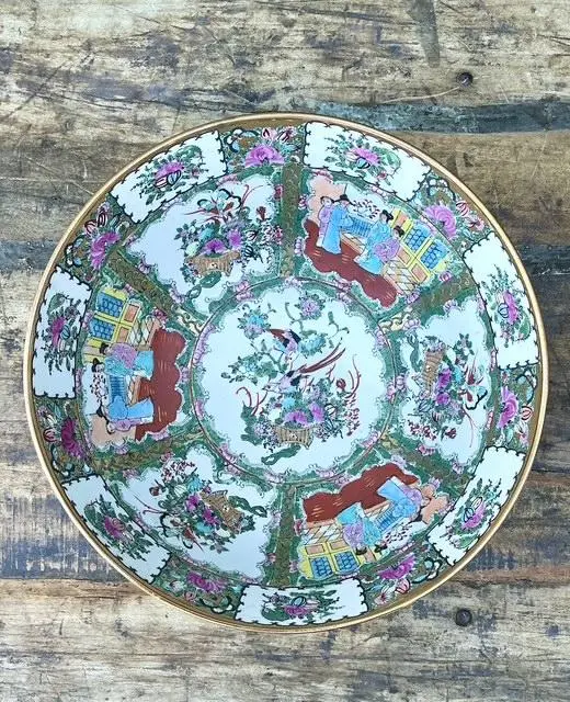 Vintage Asian Rose Famile Centerpiece Bowl - Top view