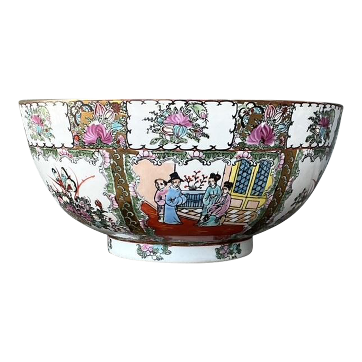Vintage Asian Rose Famile Centerpiece Bowl - Side view