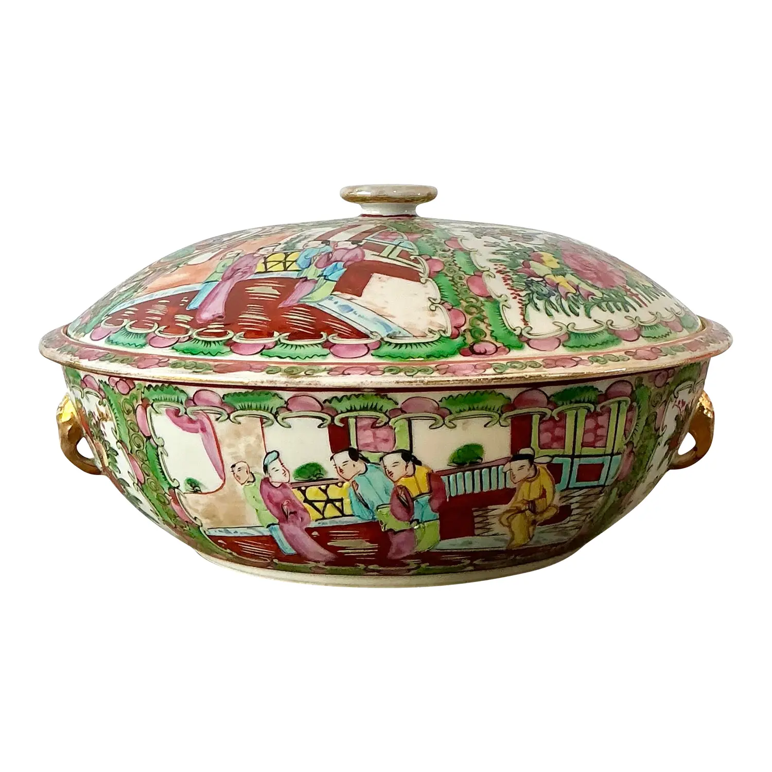 Vintage Asian Rose Famile Lidded Bowl