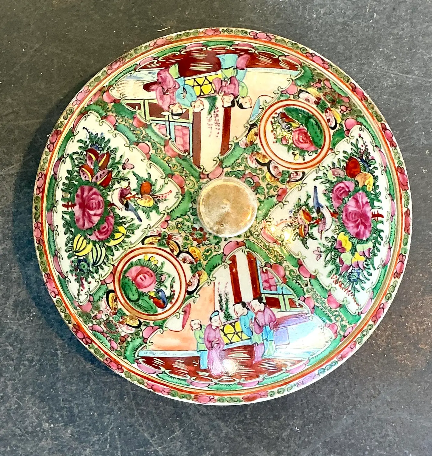 Vintage Asian Rose Famile Lidded Bowl - Side view