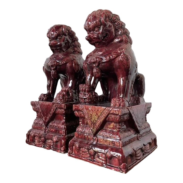 Vintage Asian “Sang De Bouf” Foo Lions - A Pair