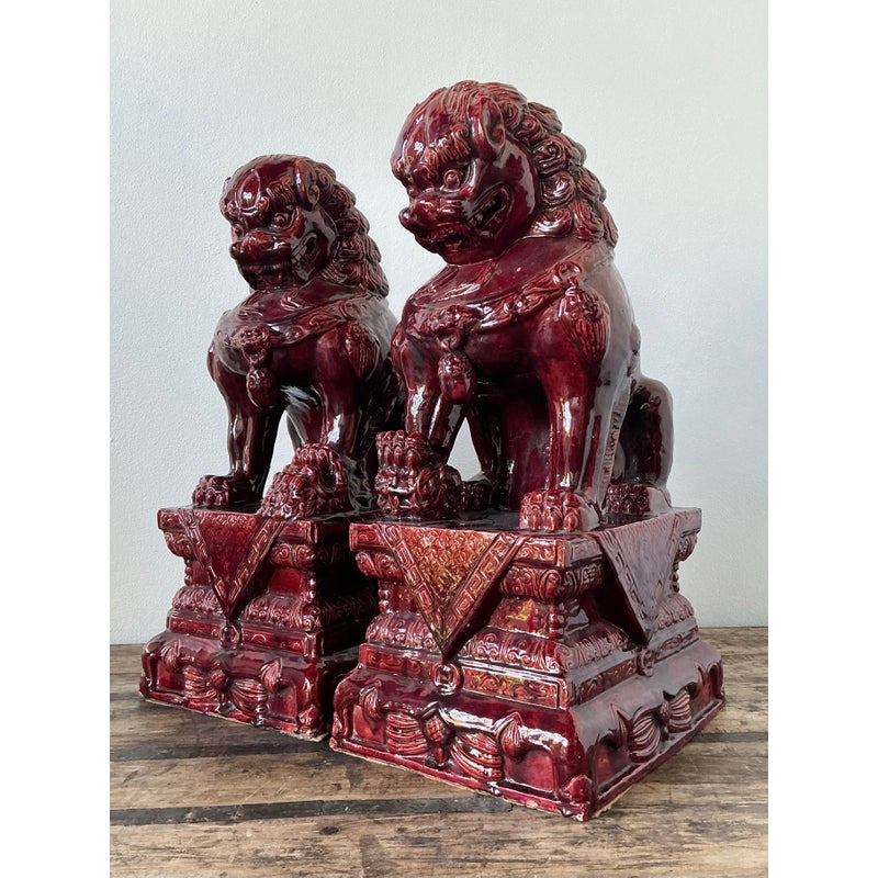 Vintage Asian “Sang De Bouf” Foo Lions - A Pair - Back view