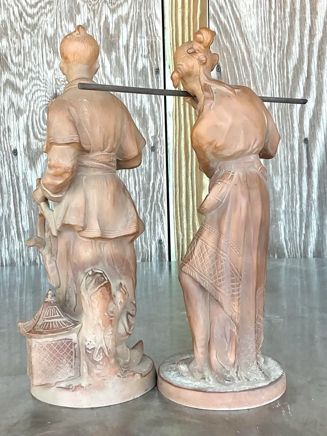 Vintage Asian Terra Cotta Couple - Set of 2 - Top view