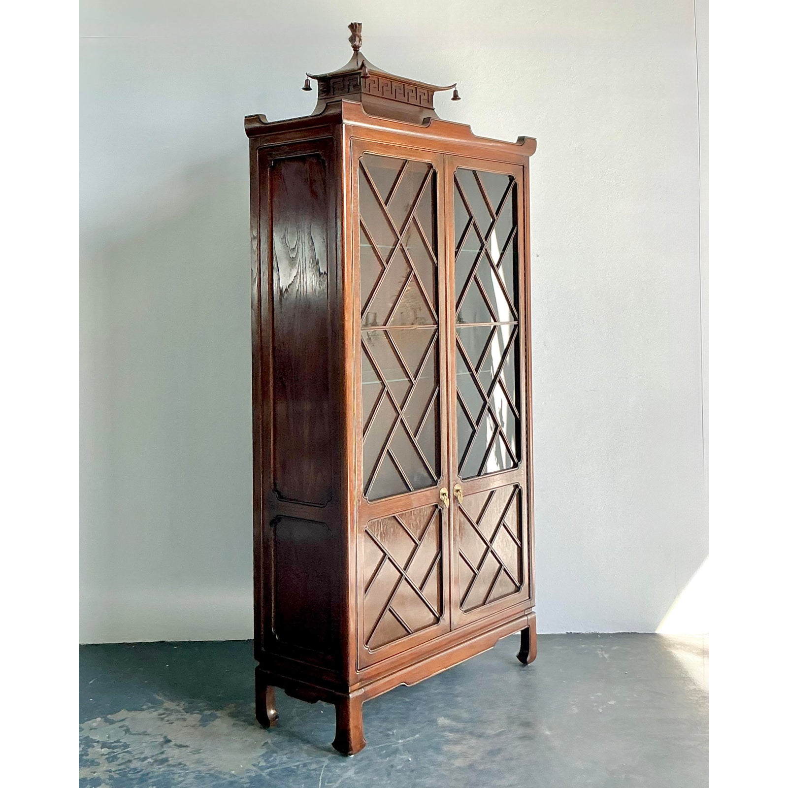 Vintage Asian Tomlinson Greek Key Pagoda Cabinet - Detail view