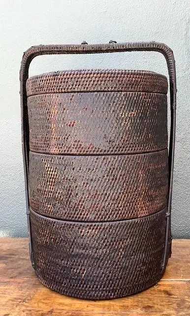 Vintage Asian Woven Rattan Wedding Basket - Top view
