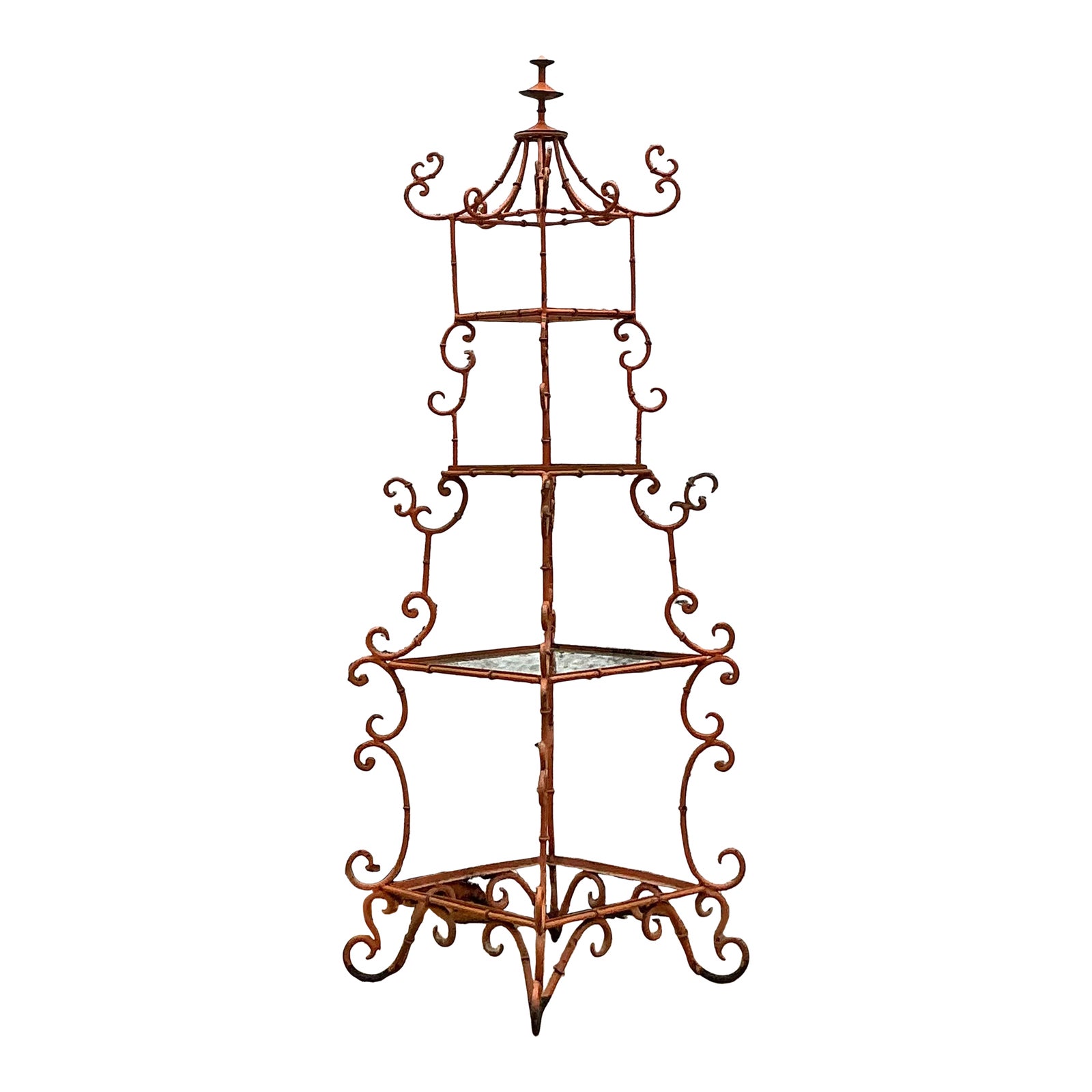 Vintage Asian Wrought Iron Pagoda Etagere - Detail view
