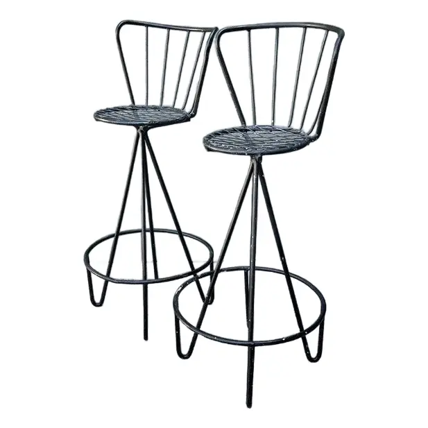 Vintage Atomic MCM Wrought Iron Barstools - A Pair