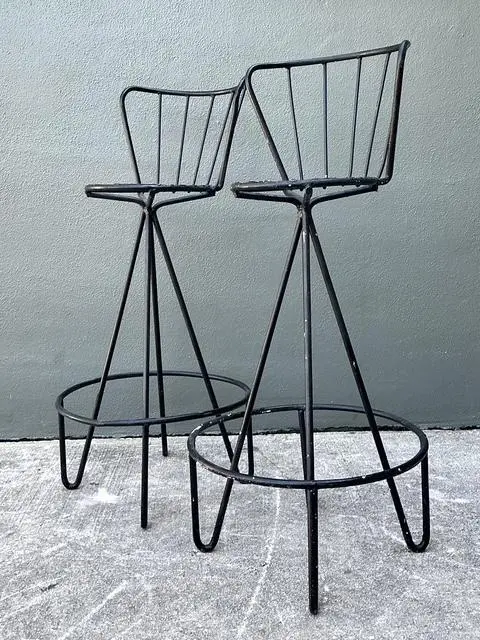 Vintage Atomic MCM Wrought Iron Barstools - A Pair - Back view