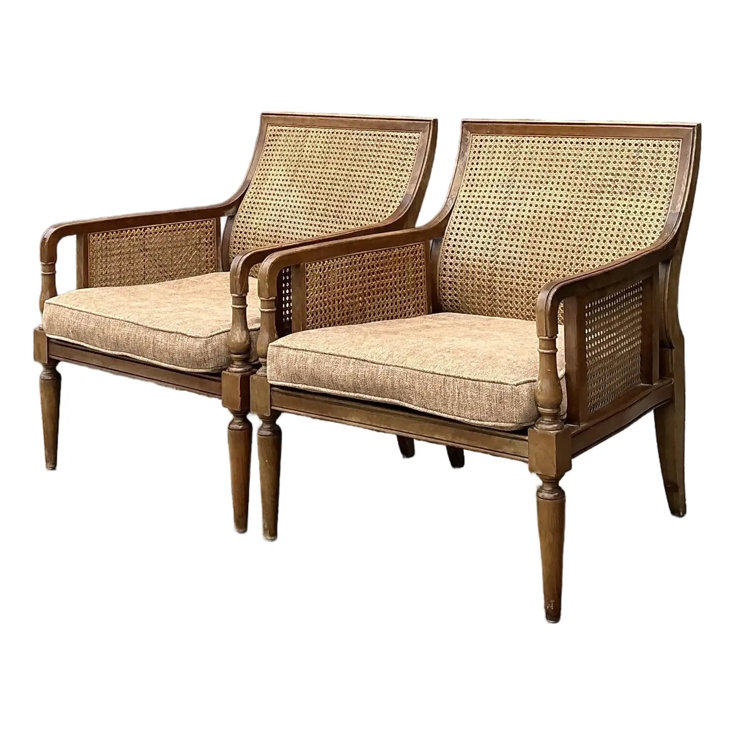 Vintage Baker Cane Panel Lounge Chairs - A Pair