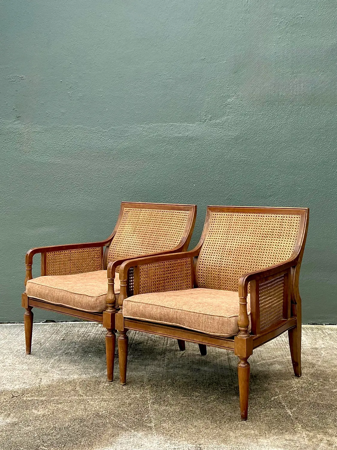 Vintage Baker Cane Panel Lounge Chairs - A Pair - Side view