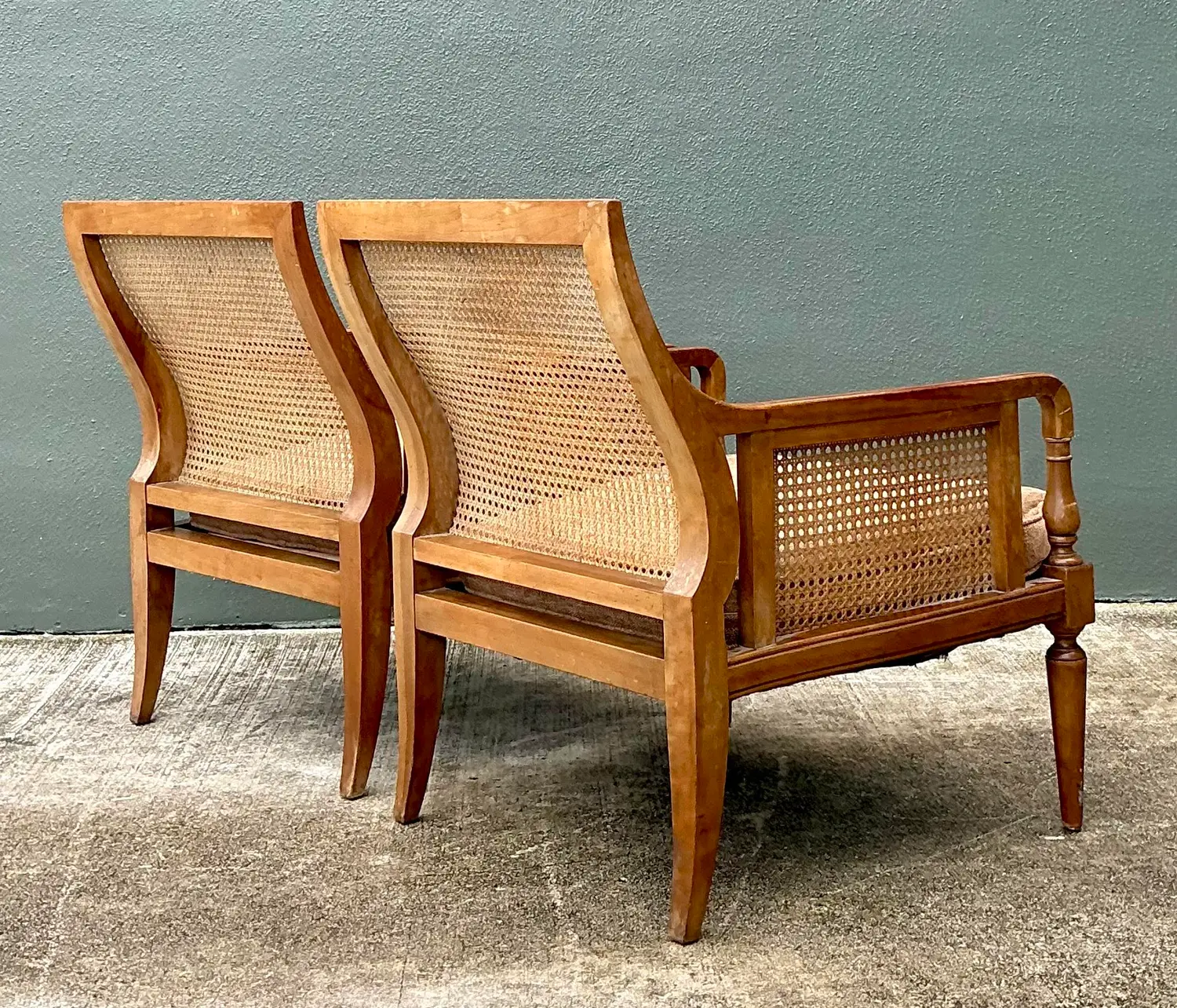 Vintage Baker Cane Panel Lounge Chairs - A Pair - Detail view