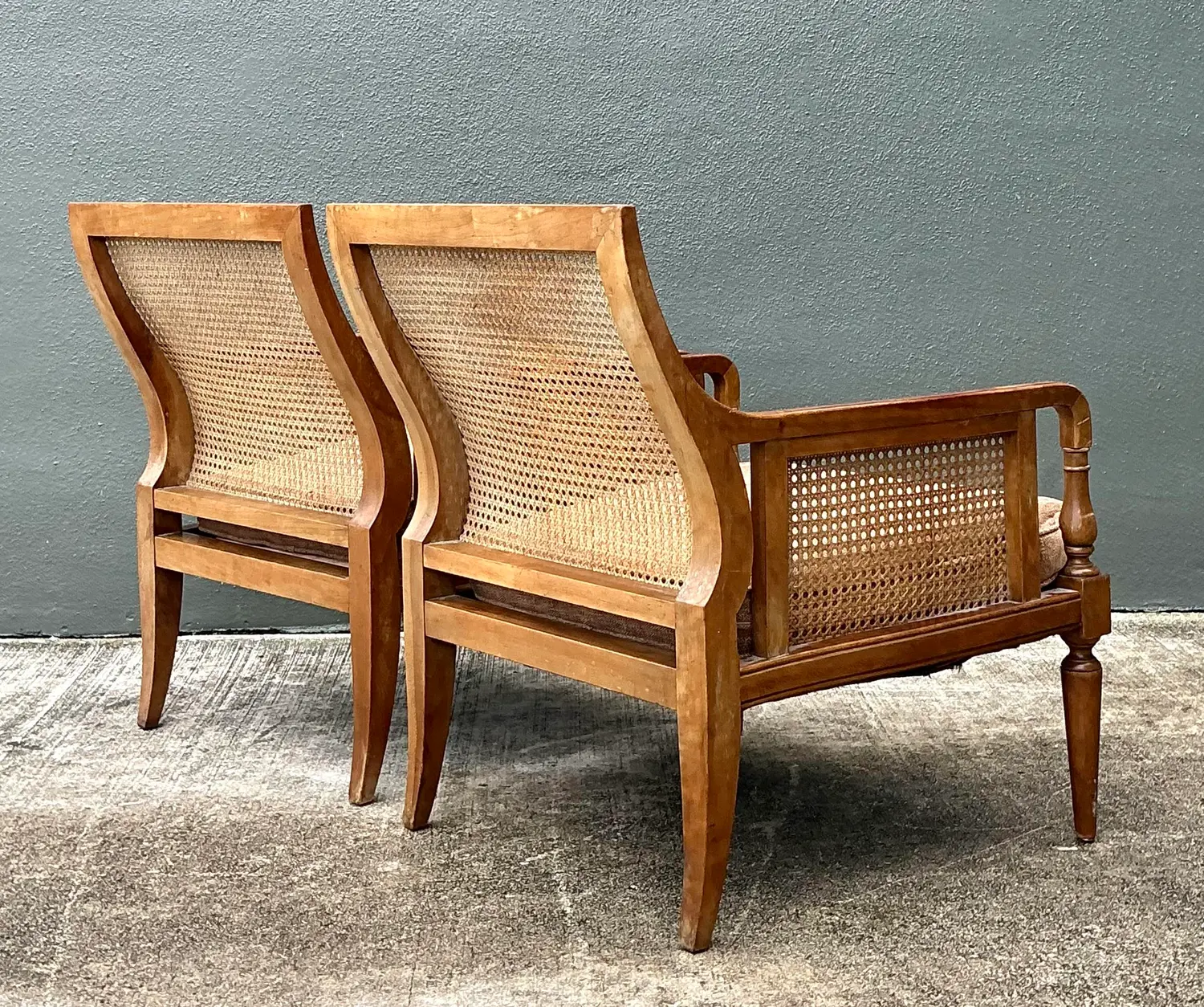 Vintage Baker Cane Panel Lounge Chairs - A Pair - Top view