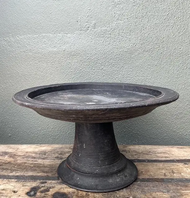 Vintage Balinese Turned Wood Pedestal Bowl - Detail view