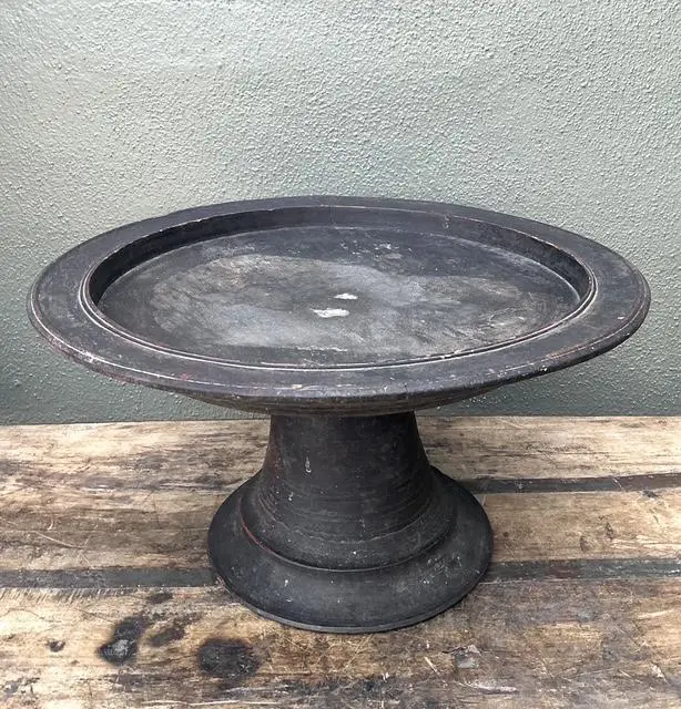 Vintage Balinese Turned Wood Pedestal Bowl - Side view