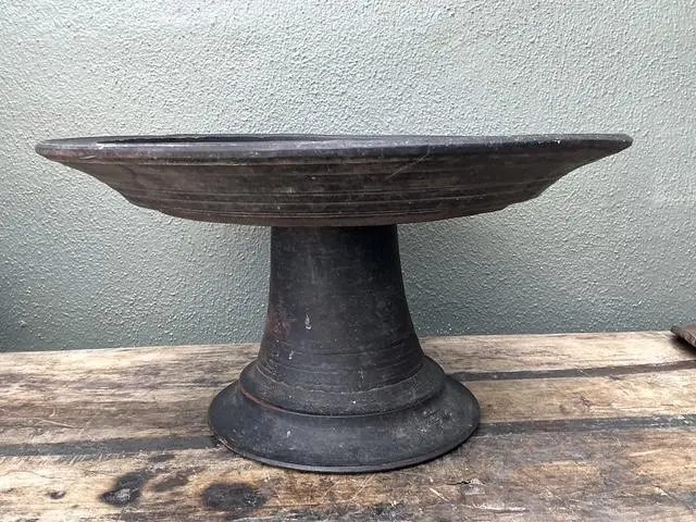 Vintage Balinese Turned Wood Pedestal Bowl - Back view