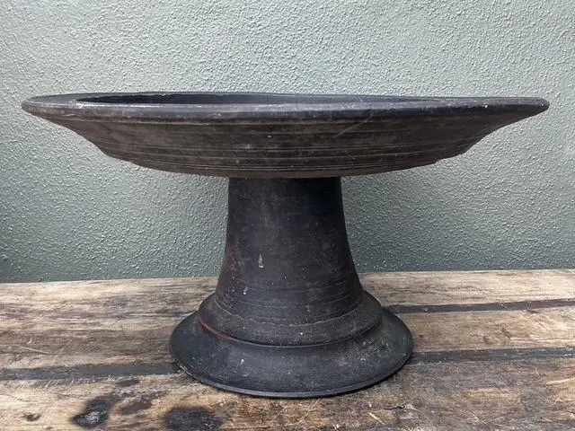 Vintage Balinese Turned Wood Pedestal Bowl - Top view
