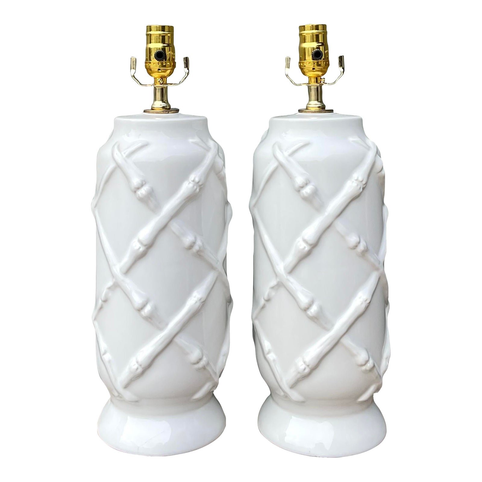 Vintage Bamboo Trellis Glazed Ceramic Lamps