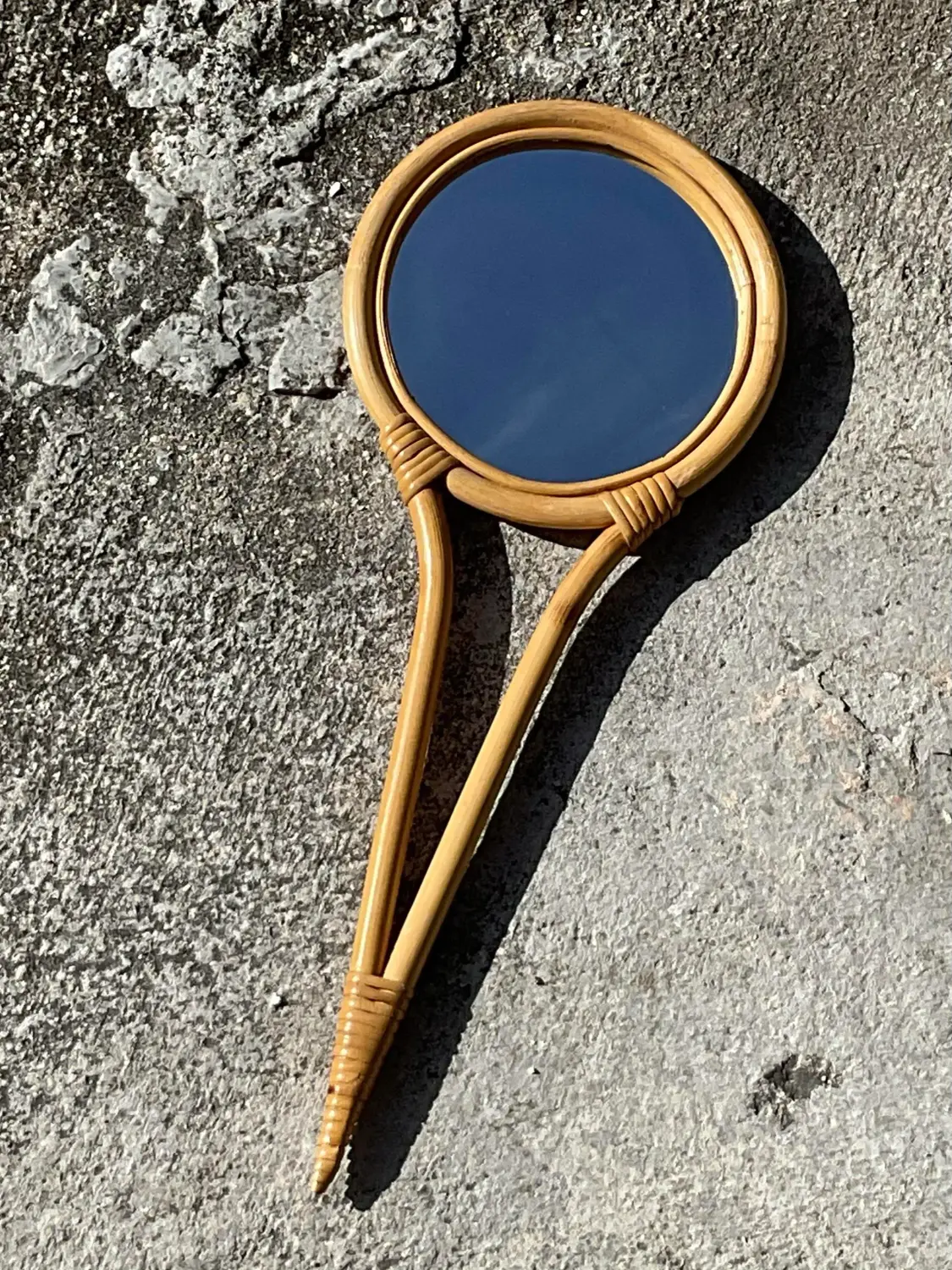 Vintage Bent Bamboo Hand Mirror - Detail view