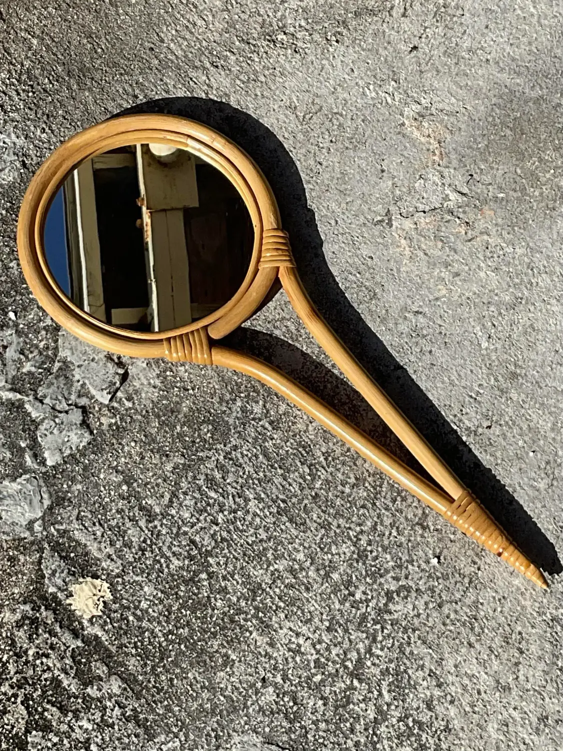 Vintage Bent Bamboo Hand Mirror - Side view
