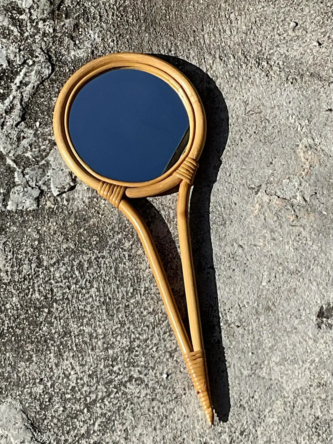 Vintage Bent Bamboo Hand Mirror - Back view