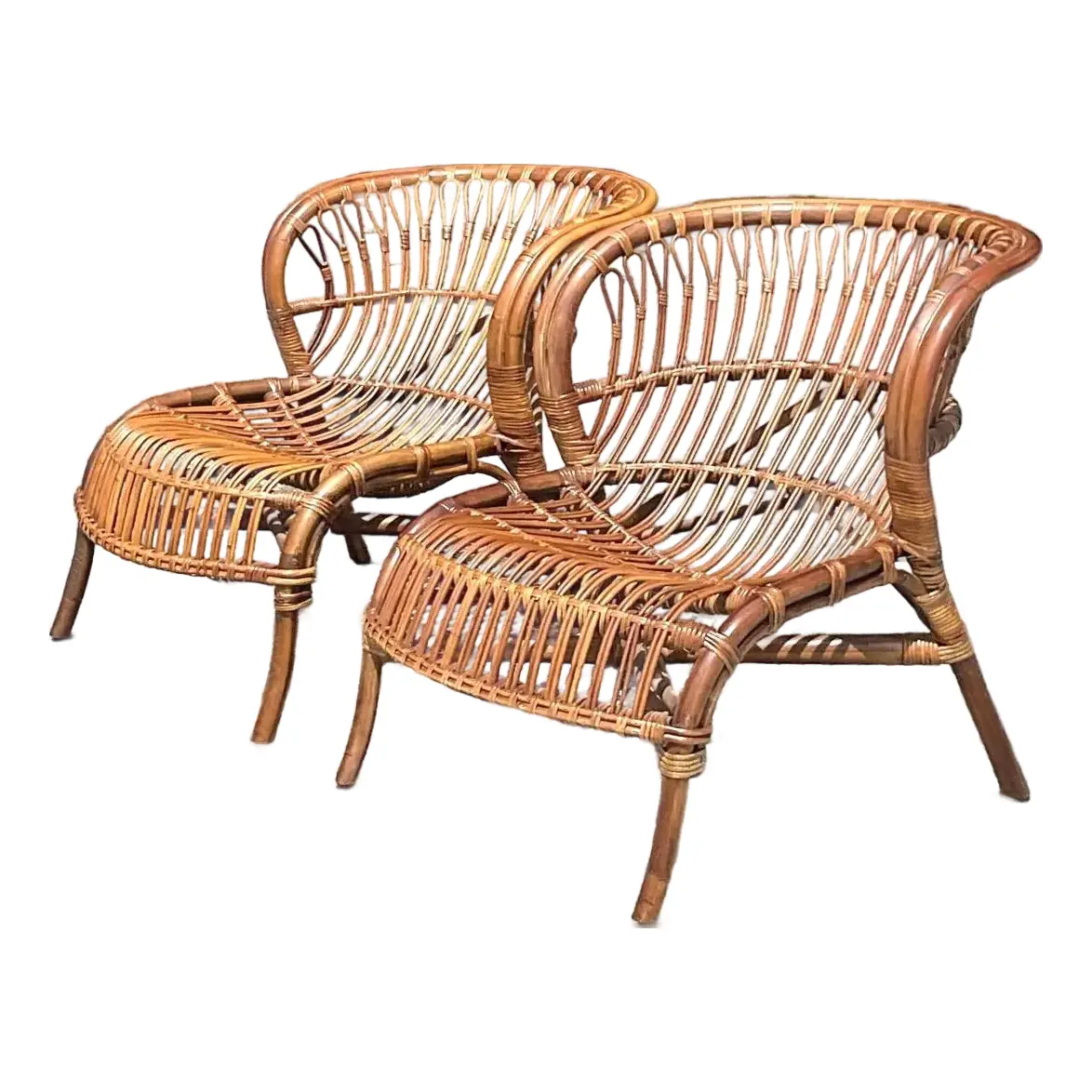 Vintage Bent Rattan Lounge Chairs - A Pair