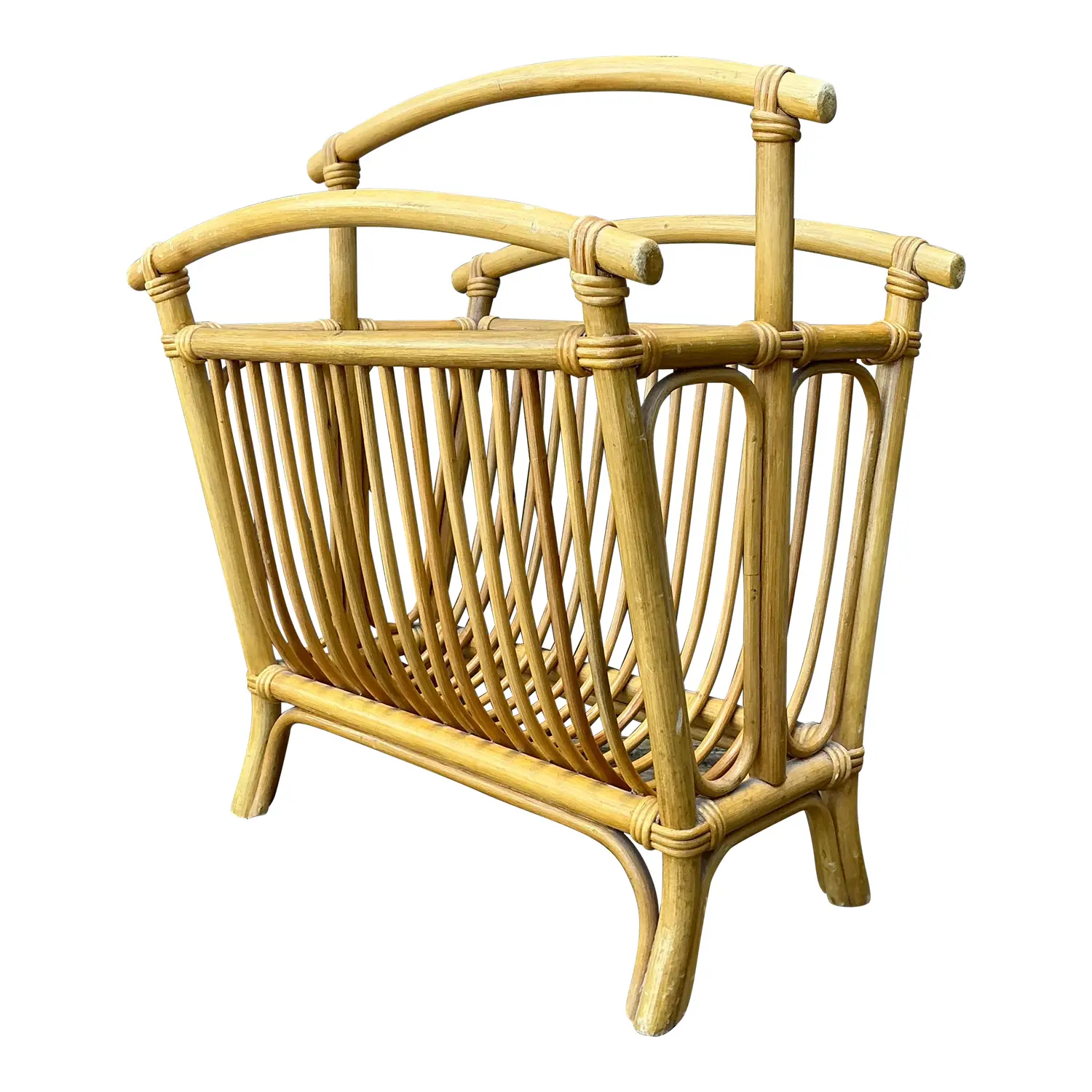 Vintage Bent Rattan Magazine Rack - Detail view