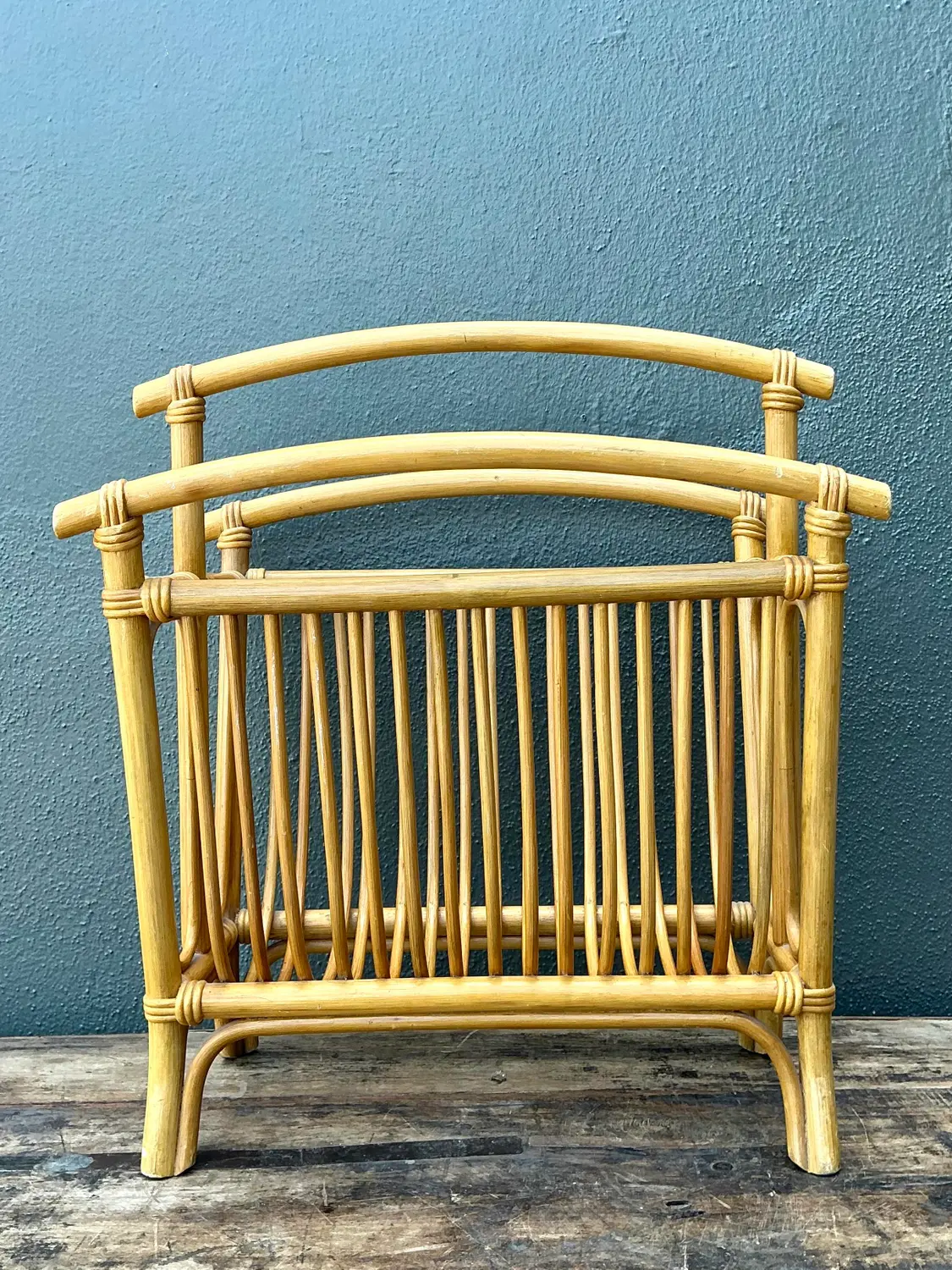 Vintage Bent Rattan Magazine Rack - Back view