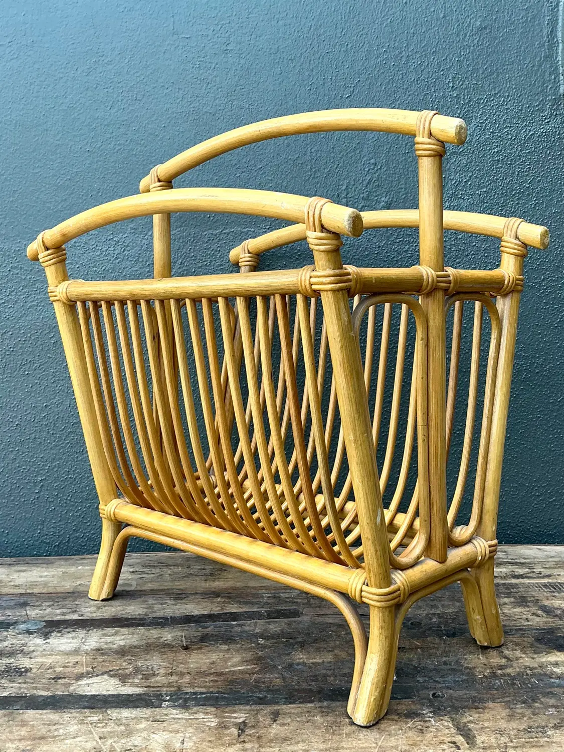 Vintage Bent Rattan Magazine Rack - Top view