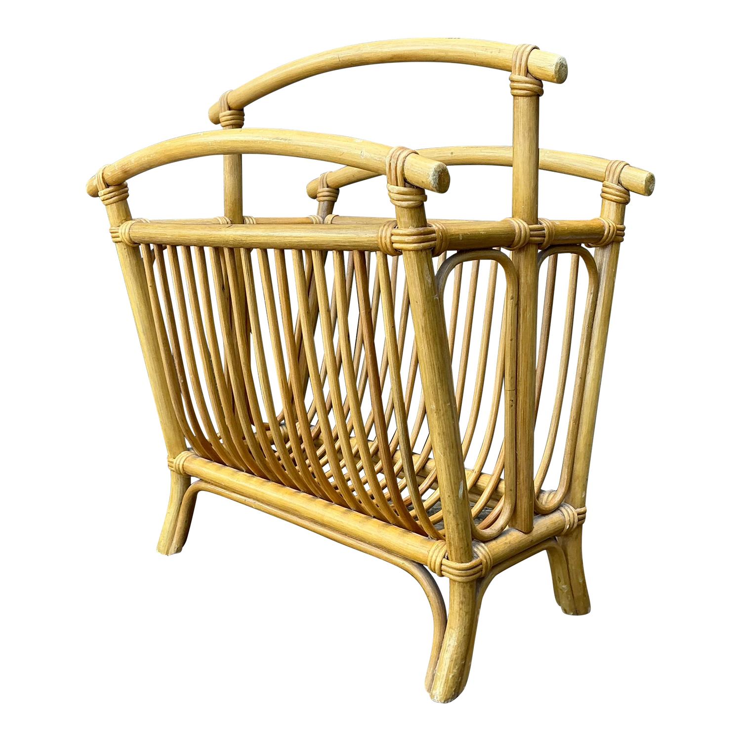 Vintage Bent Rattan Magazine Rack - Side view