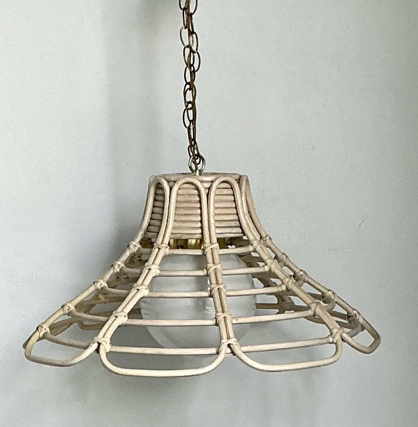 Vintage Bent Washed Rattan Chandelier - Top view