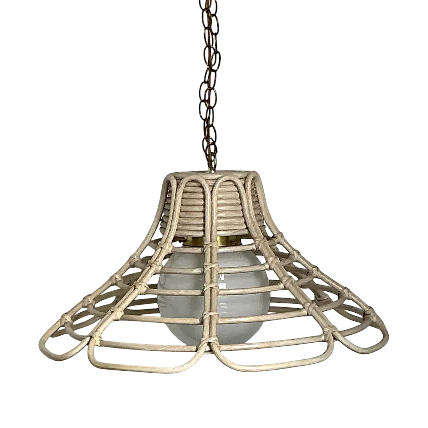 Vintage Bent Washed Rattan Chandelier