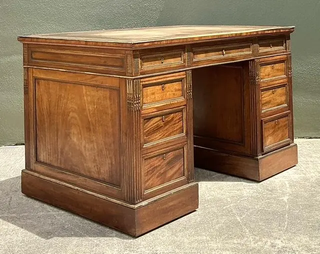 Vintage Bertram and Sons Gilt Tipped Leather Top Desk - Side view