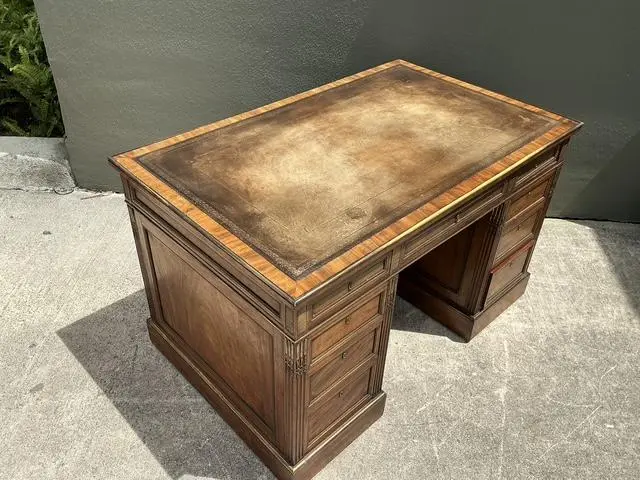 Vintage Bertram and Sons Gilt Tipped Leather Top Desk - Top view