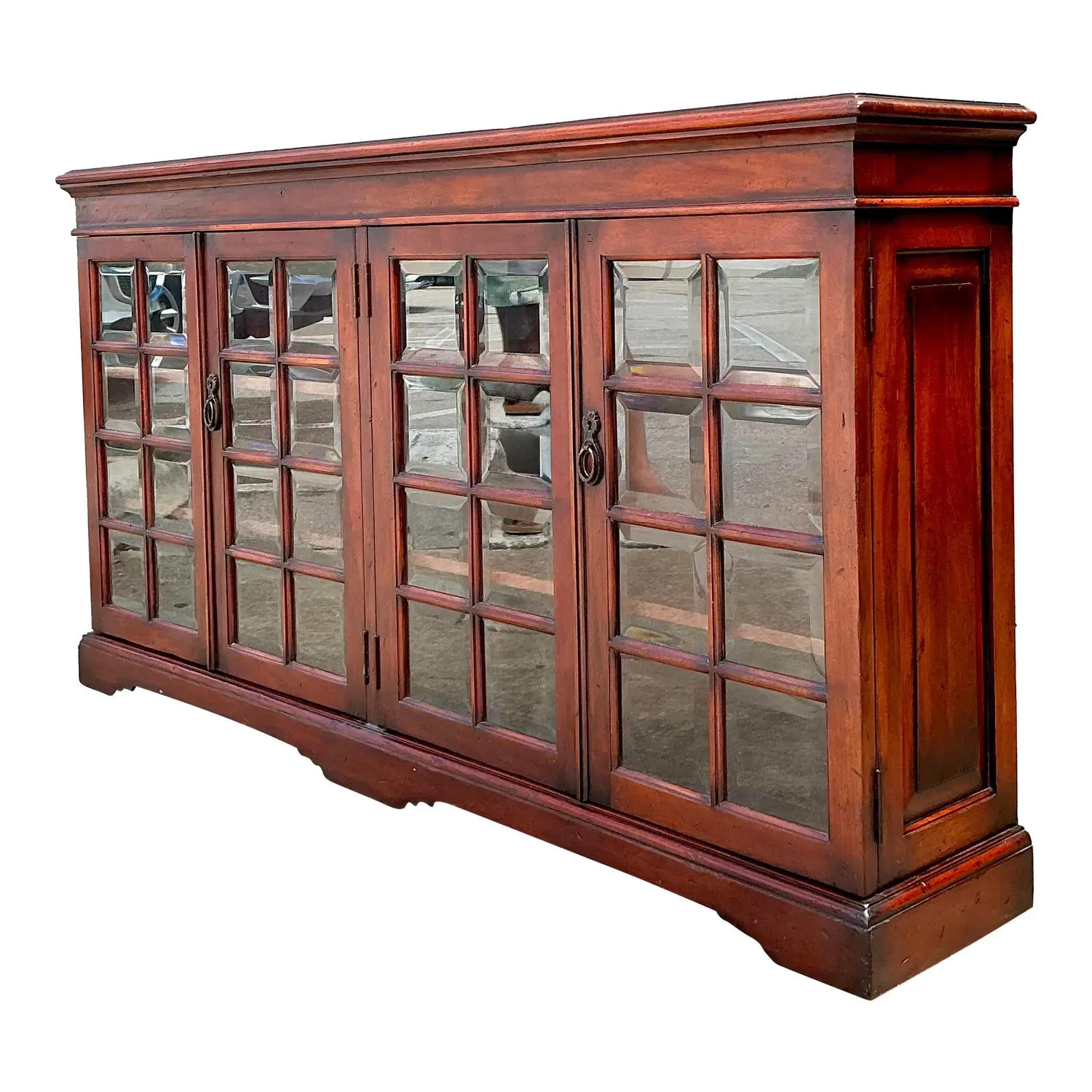 Vintage Beveled Glass Library Cabinet