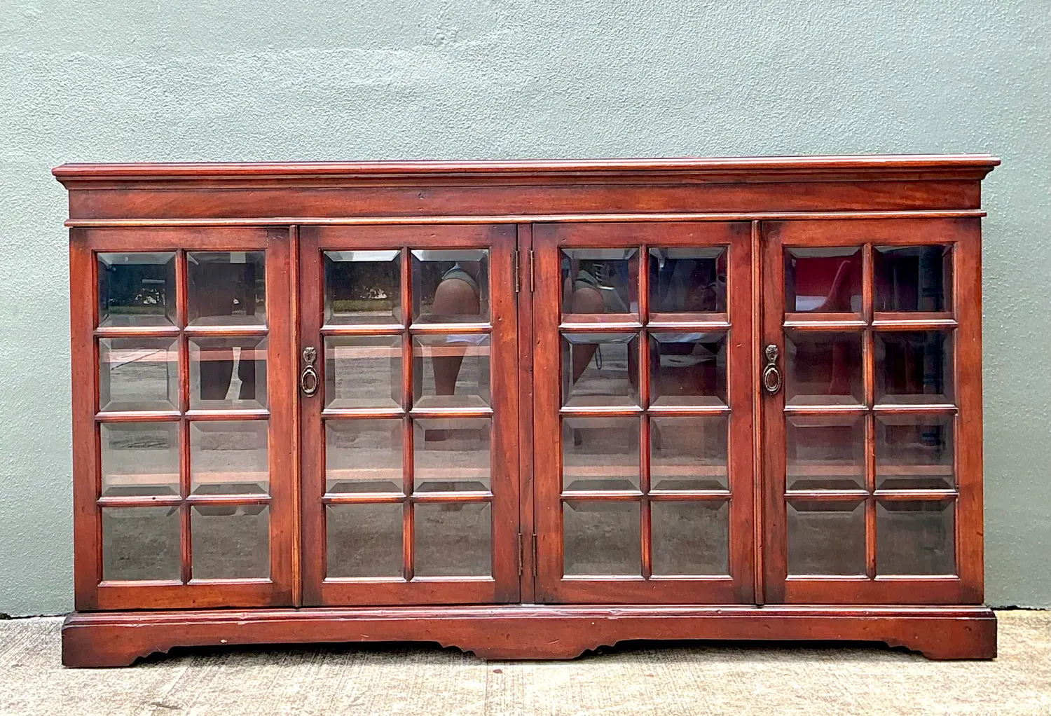 Vintage Beveled Glass Library Cabinet - Side view