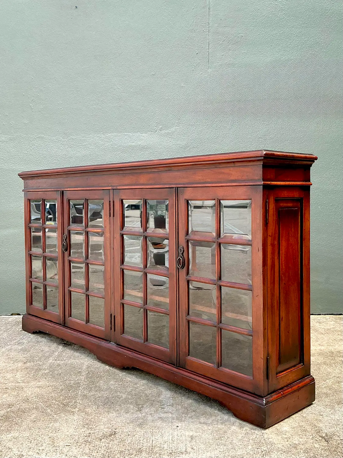 Vintage Beveled Glass Library Cabinet - Back view